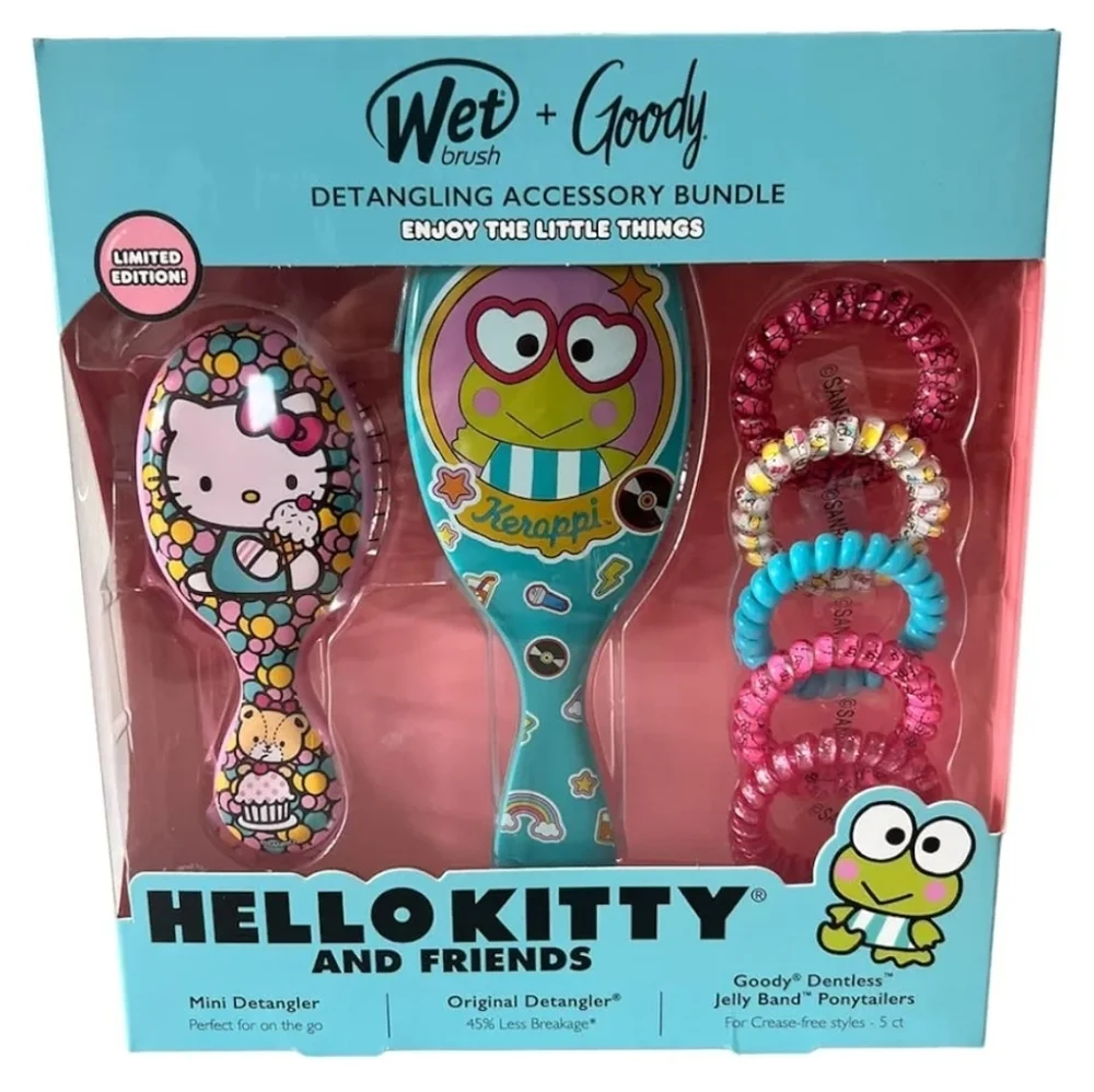 New Wet Brush Keroppi And Friends Hello Kitty Detangling Gel Accessory Bundle